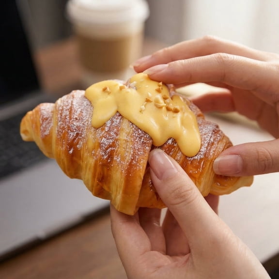 Clearance！Slow Recovery Squishy Croissant Bread Squeaky Fun for Adult Relaxation, Soft Silicone Croissant Bun-Shaped Pastry Ornaments