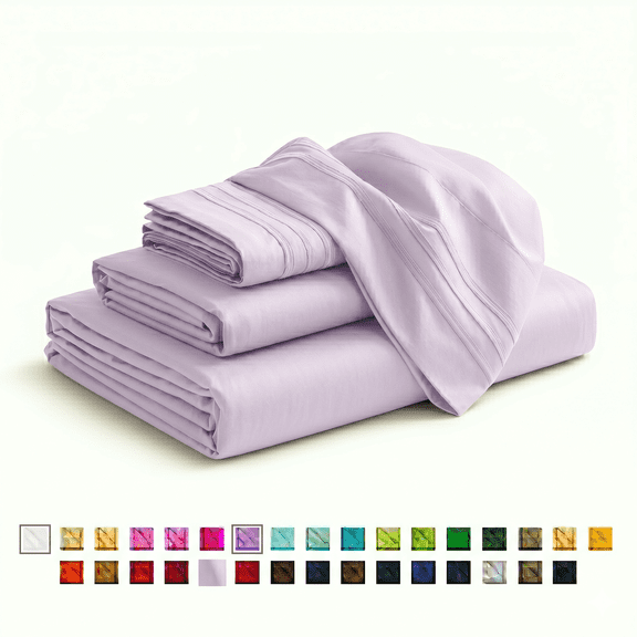 Smooth Microfiber Bed Sheet Set, Solid Blue, Lightweight & Breathable, Wrinkle Resistant, Deep Pocket, 4-Piece , California King, Lilac