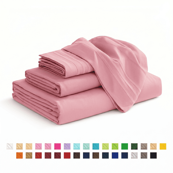 Smooth Microfiber Bed Sheet Set, Solid Blue, Lightweight & Breathable, Wrinkle Resistant, Deep Pocket, 4-Piece , Full Light Pink
