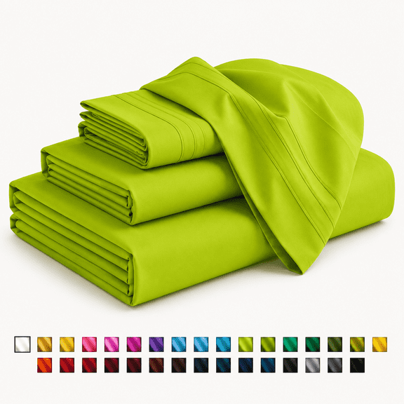 Smooth Microfiber Bed Sheet Set, Solid Blue, Lightweight & Breathable, Wrinkle Resistant, Deep Pocket, 4-Piece Full Lime