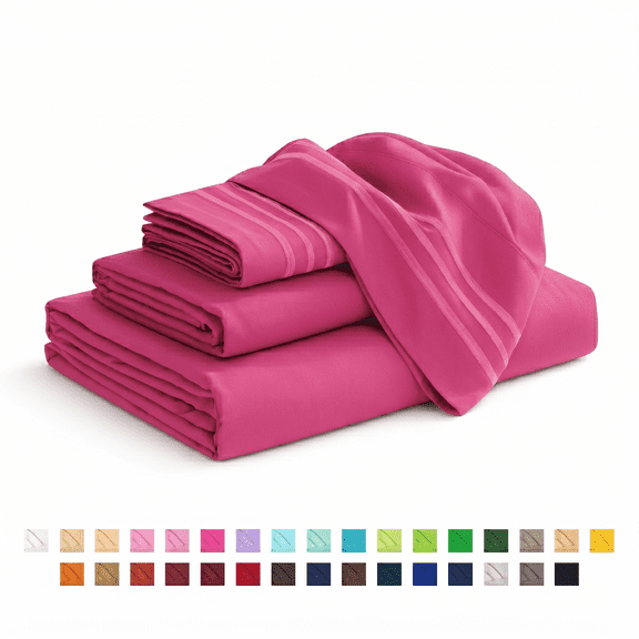 Elegant Comfort 1500 Series Wrinkle & Fade Resistant Ultra Soft 4-Piece Bed Sheet Set with Deep Pockets, King Hot Pink