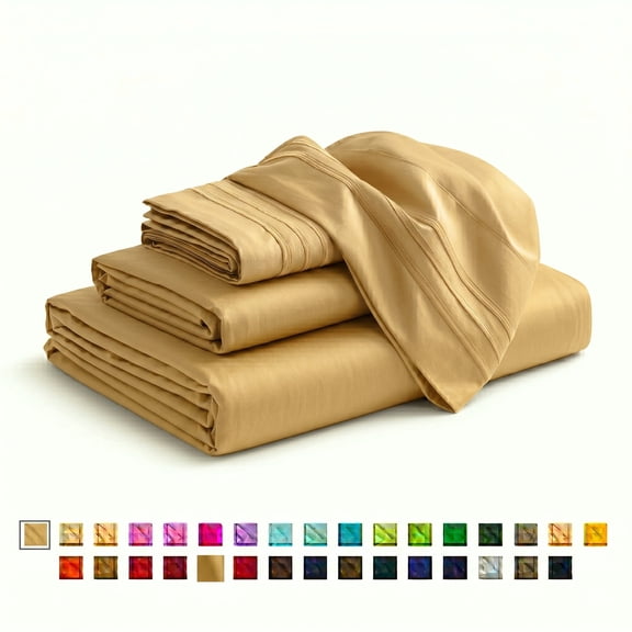 Smooth Microfiber Bed Sheet Set, Solid Blue, Lightweight & Breathable, Wrinkle Resistant, Deep Pocket, 4-Piece , Queen Gold