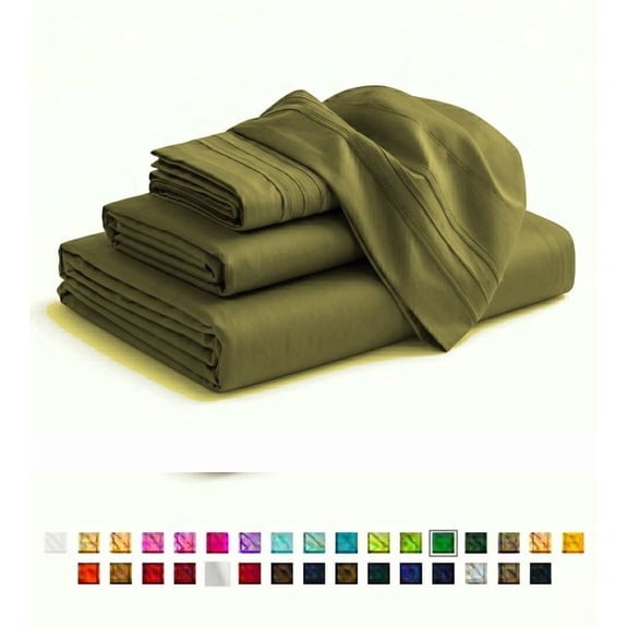 Smooth Microfiber Bed Sheet Set, Solid Blue, Lightweight & Breathable, Wrinkle Resistant, Deep Pocket, 4-Piece , Queen Sage/Green