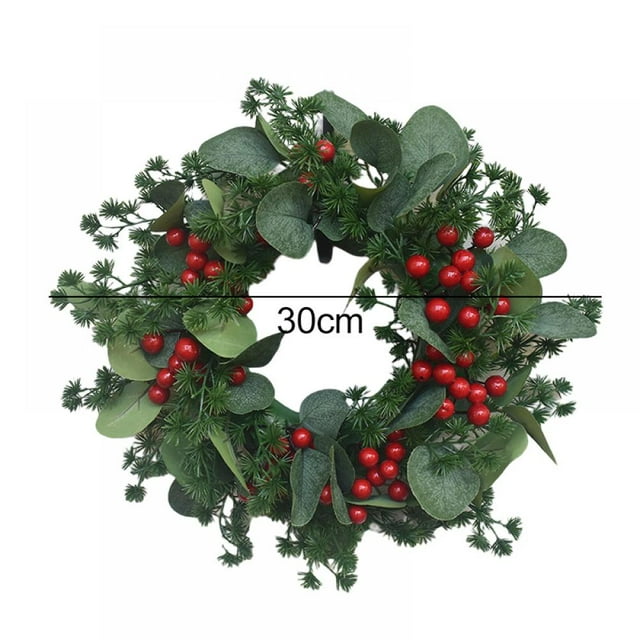 Shop Clearance! Soft Touch Holly Wreath with Cherry Front Door Wreath