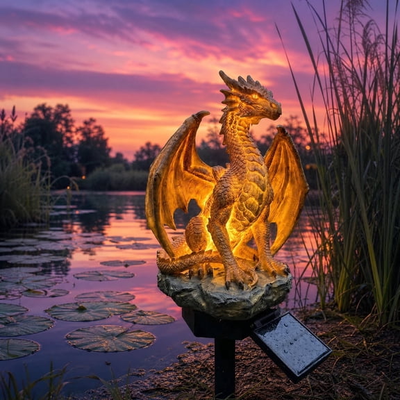 Clearance! Solar Dragon Garden Statue Light, Dragon Solar Light Outdoor Decor, Fantasy Dragon Lamp with LED Glow, Solar Powered Garden Statue for Yard Patio Lawn Pathway Halloween Garden Decor