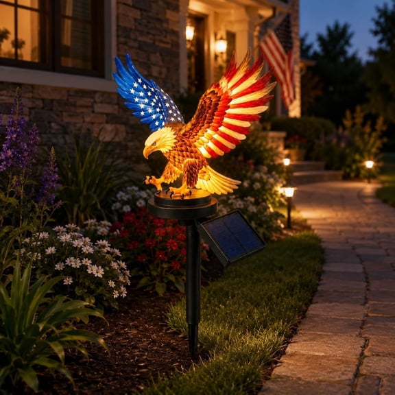 Clearance Solar Eagle Garden Light with Stake, 17.8in America Patriotic Decorations Eagle Solar Light, 4th of July Outdoor Decorations Lights for Yard & Lawn Figurine