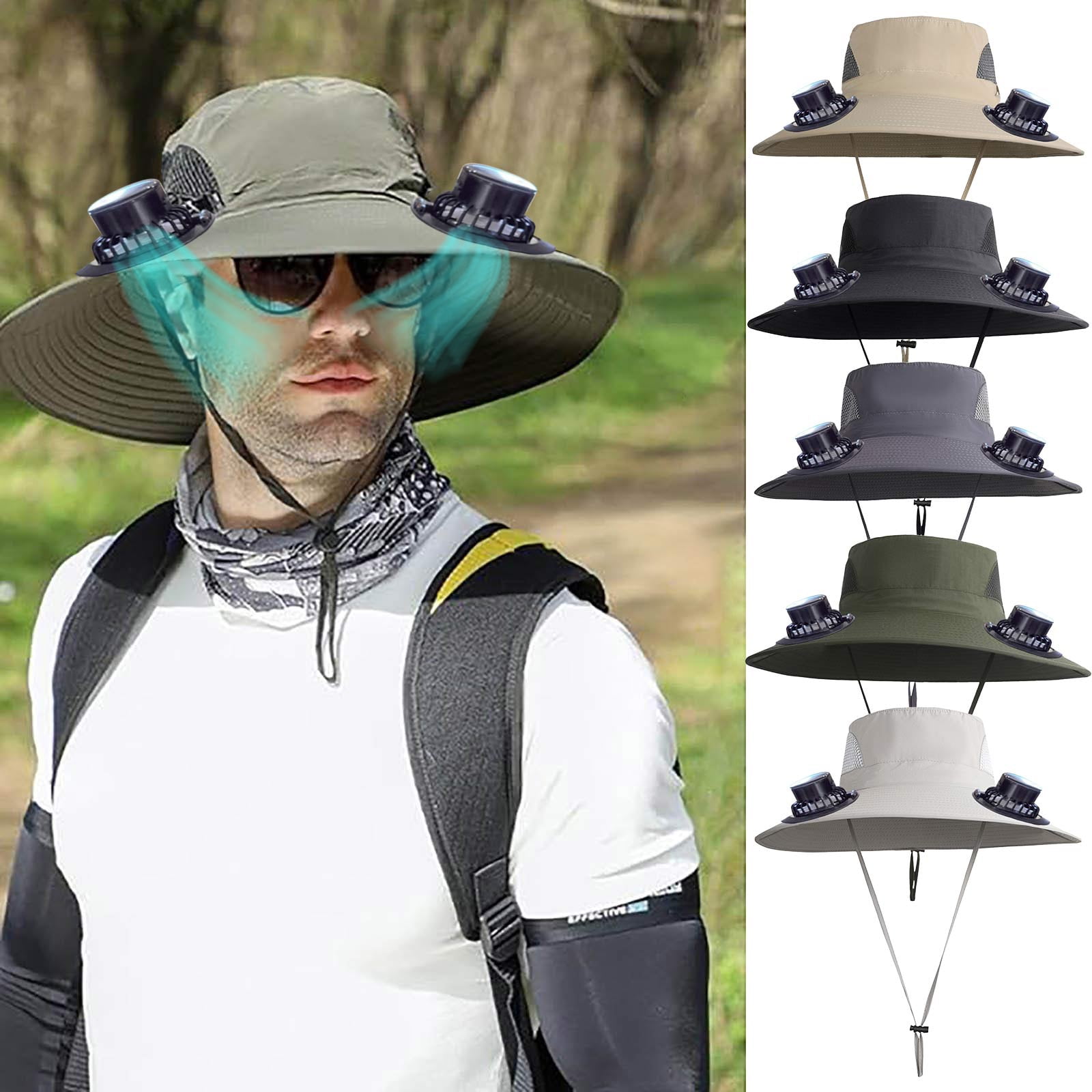 Solar Fan Hat With 2 Fans & Wide Brim - USB Rechargeable, 3 Speeds, For Fishing, Hiking 5 thumbnail image