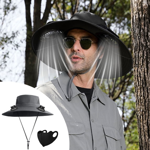 Clearance! Solar Fan Wide Brim Hat with 2 Built-in Fans,3-Speed Adjustable,Solar & USB Powered Fishing Hat for Men Women,Outdoor Sun Hat with Breathable Mask