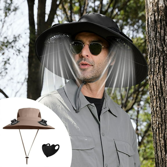 Clearance! Solar Fan Wide Brim Hat with 2 Built-in Fans,3-Speed Adjustable,Solar & USB Powered Fishing Hat for Men Women,Outdoor Sun Hat with Breathable Mask