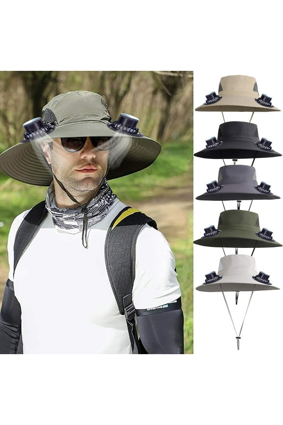 Clearance! Solar Fan Wide Brim Hat with 2 Built-in Fans, 3-Speed Adjustable, Solar & USB Powered Fishing Hat for Men Women, Outdoor Sun Hat with UPF 50+ Protection