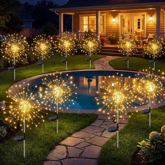 Clearance Solar Garden Lights Outdoor,Twinkling Firework Lights Waterproof, Solar Lights for Yard Patio Pathway Flowerbed Balcony Garden Decoration, Warm White