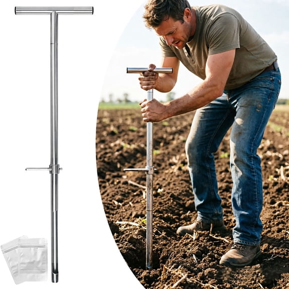 Clearance! Soovim 36 Inch Stainless Steel Soil Probe, T-Handle Soil Sampler with Side Pedal, Garden Lawn Soil Core Sampling Tool for Testing