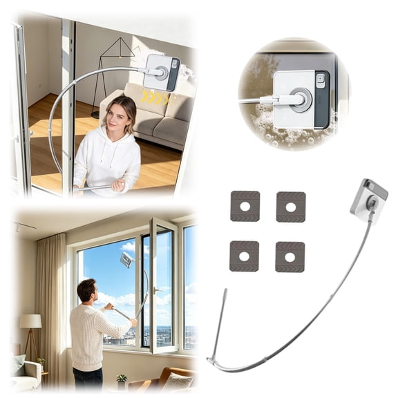 Clearance! Soovim Double Sided Window Cleaning Tool, High Rise Exterior Glass Cleaner with Telescopic Pole, Silver 130cm