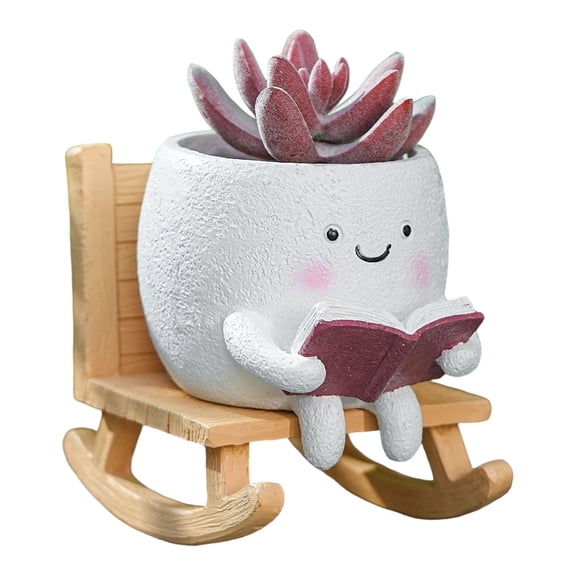 Clearance! Soovim Indoor Pots Planting Pots Rocking Succulent Planter Cute Face Planter with Hole for Indoor Outdoor Sit Rocking Funny Resin Head Planters for Family