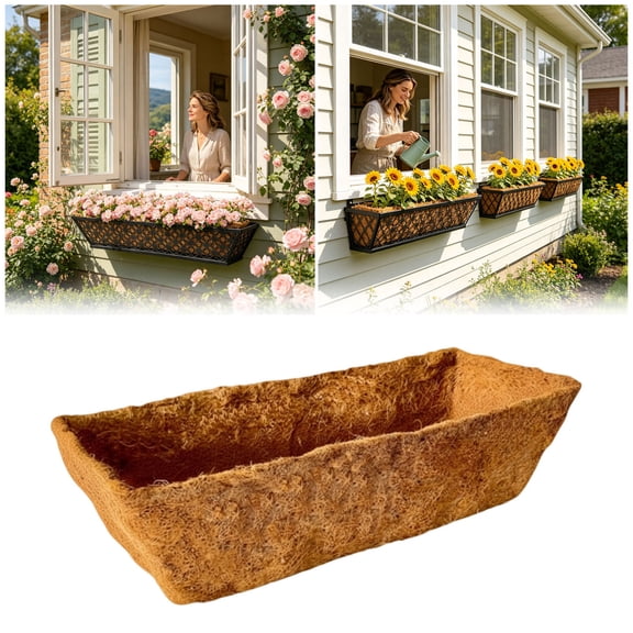 Clearance! Soovim Rectangular Coconut Husk Planter, Long Trough Style Pot for Garden Balcony, Brown 26x16x6CM