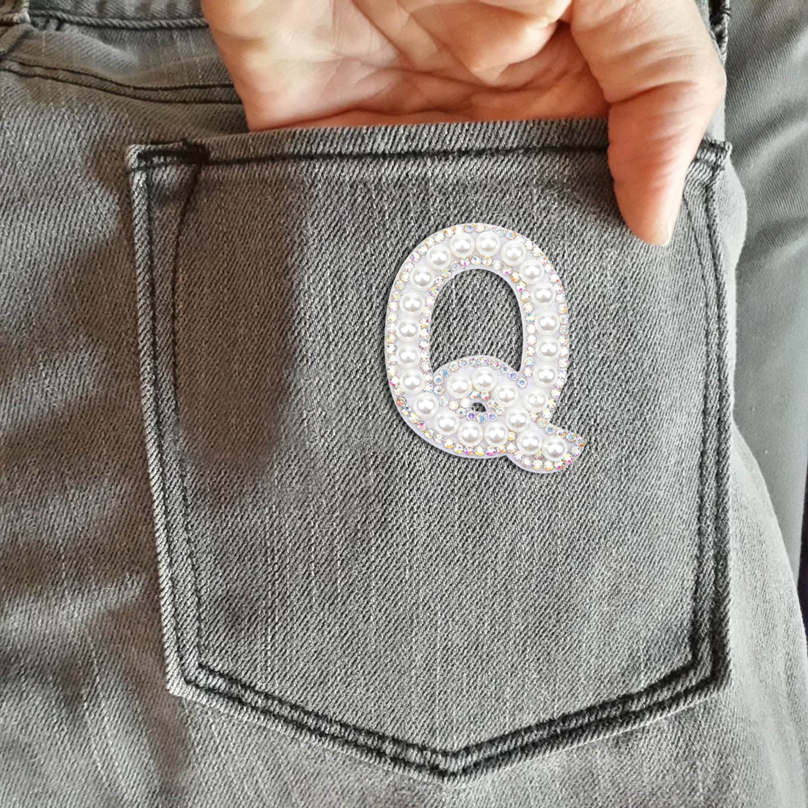 Rhinestone Iron-On Patches A-Z - Sparkly Letters With Pearls For Clothing, Bags & DIY Decoration - View #5