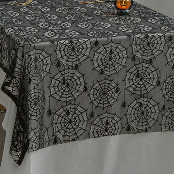 Hvmvliv Spider Webs Tablecloth Halloween Table Runner, Black Lace Spiderweb Table Runners for Halloween Table Decor, Table Cloth for Halloween Party Dinner Table Decoration(39.37x39.37in)