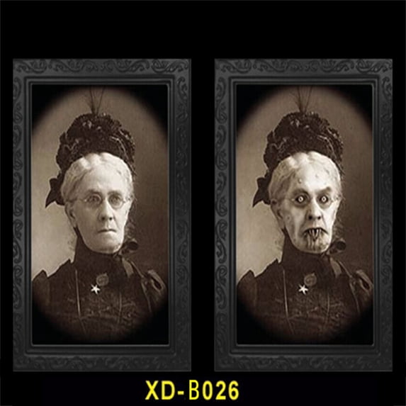 Clearance Spooky 3D Horror Picture Frame, 14.96x9.84-Inch Lenticular Changing Face Portrait, Scary Haunted Hanging Decor for Halloween Party