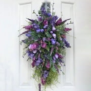 Clearance Spring Summer Front Door Teardrop Tulip Wreath Artificial Floral Swag Wreath for Home Decor