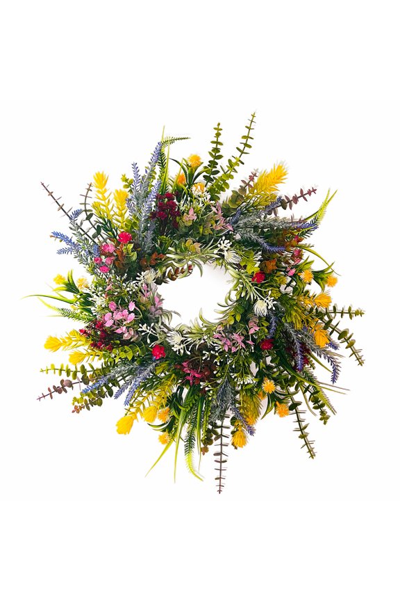Clearance Spring Summer Wreath for Front Door Artificial Floral Door Wreath with Vibrant Silk Flowers and Green Leaves for Home Farmhouse Holiday Decor
