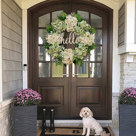 Clearance! Spring Wreath, Hello Simulation Garland Door Decoration European and American Hydrangea Rattan Ring Window Decoration Wall Hanging