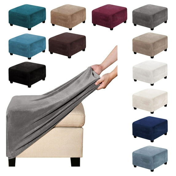 Square Ottoman Ottoman Slipcover Square Footstool Protector Storage Stool Ottoman Stretch With Elastic Bottom Feature Real Velvet Plush Fabric(Length:27 32 Inch)