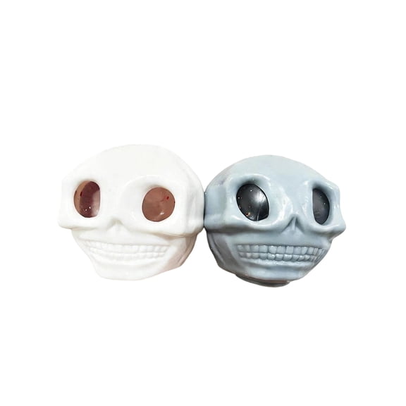 Clearance! Squeeze Glue Worm Toy in Skull Shape - Soft Rubber Prank Stress Reliever with Bumpy Texture for Desk Decoration