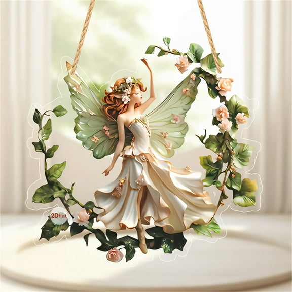 Clearance! Stained Glass Window Hanging, Acrylic Flower Fairy Sun Catcher Suncatchers for Window Hanging Garden Decorations, Home Pendant Decor(B)