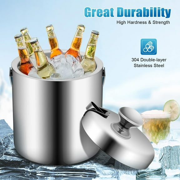 Clearance Stainless Ice Bucket 1.3 L Stainless Ice Cube Tray Double Walled Insulated With Airtight Lid Strainer And Ice Tongs Ice Bucket Ice Buck