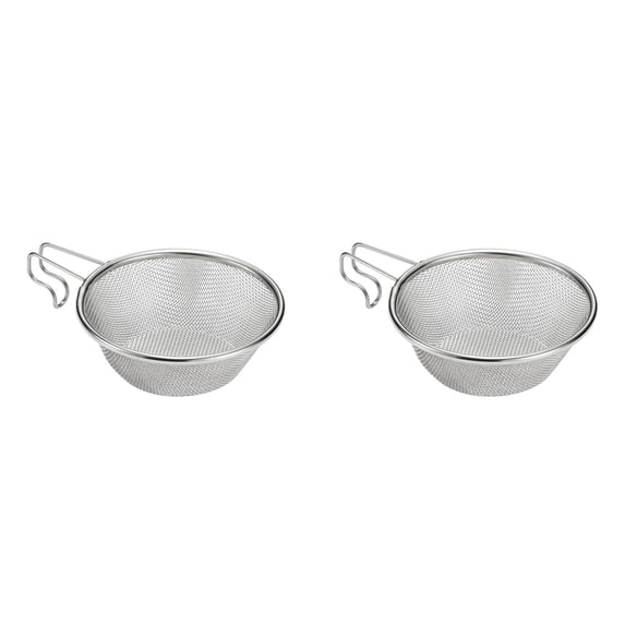 Clearance Stainless Steel Colander Mesh Strainer, Fine Mesh Round Kitchen Sieve with Foldable Handle, Rust-Proof Drain Basket for Noodles, Vegetable Washing and Daily Cooking Prep (2 PCS)