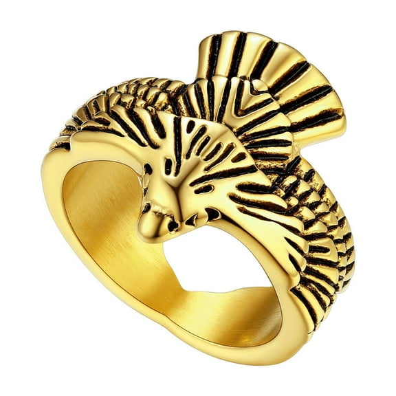 [Clearance]Stainless Steel Hawk Rings Gothic Jewelry for Men Fashion Gold Plated Flying Eagle Ring for Party Size 7-14