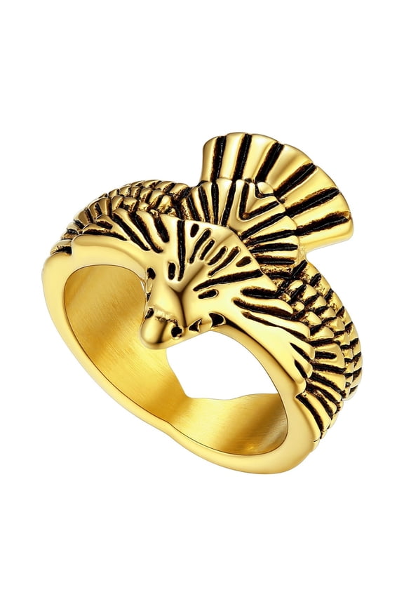 [Clearance]Stainless Steel Hawk Rings Gold Gothic Jewelry for Men Fashion Flying Eagle Ring for Party Size 7-14