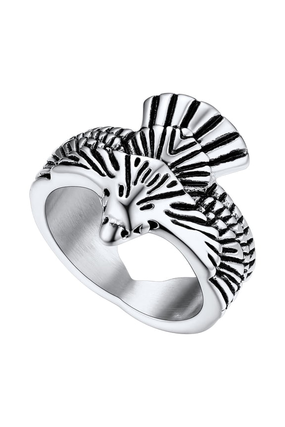 [Clearance]Stainless Steel Hawk Rings Gothic Jewelry for Men Fashion Flying Eagle Ring for Party Size 7-14