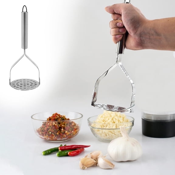 Stainless Steel Potato Masher,Manual Fruit Vegetable Pressure Mud Machine,Garlic Sweet Potato Squash Mash Masher,Versatile Masher Hand Tool,Children Food Crusher,Cooking Utensil