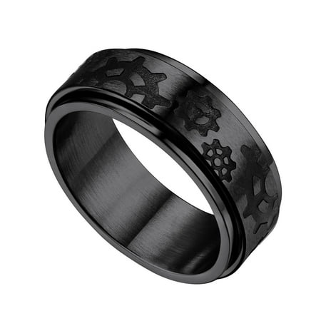[Clearance]Stainless Steel Spinner Rings Fidget Ring Stress Relieving Anxiety Hip Pop Band Ring For Men Size 7-14