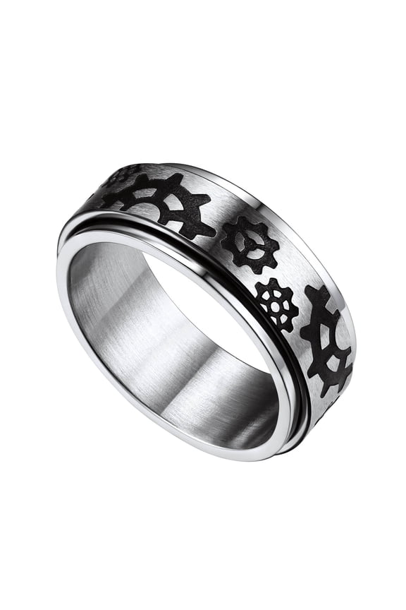 [Clearance]Stainless Steel Spinner Rings Fidget Ring Stress Relieving Anxiety Hip Pop Band Ring For Men Size 7-14