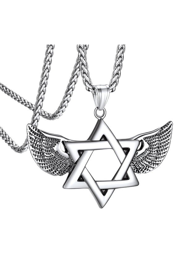[Clearance]Star of David Necklace for Men Women with Angel Wing Stainless Steel Amulet Jewelry