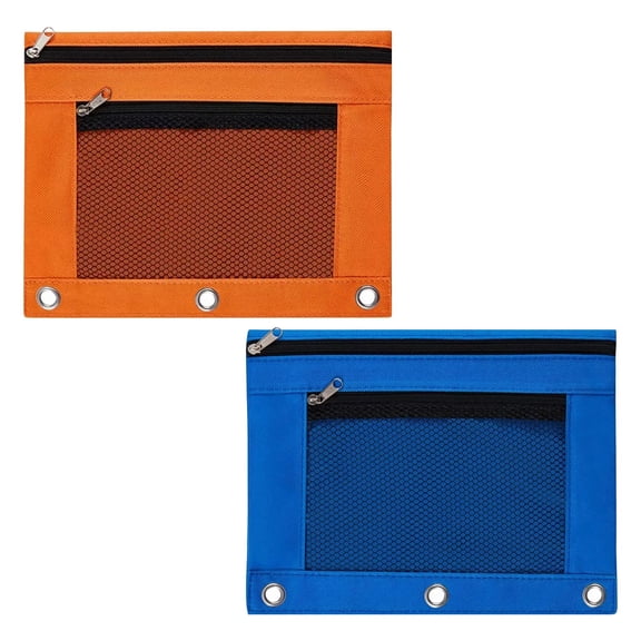 Clearance Stationery Bag under $5,2pc Cloth Double Zipper Three Hole Document Bag Transparent Stationery Bag Office Pen Bag