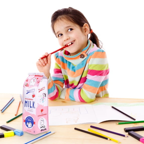 Clearance Stationery Bag under $5,Cartoon Cute Shape Milk Bag Creative Storage Pencil Case Student Stationery Gift
