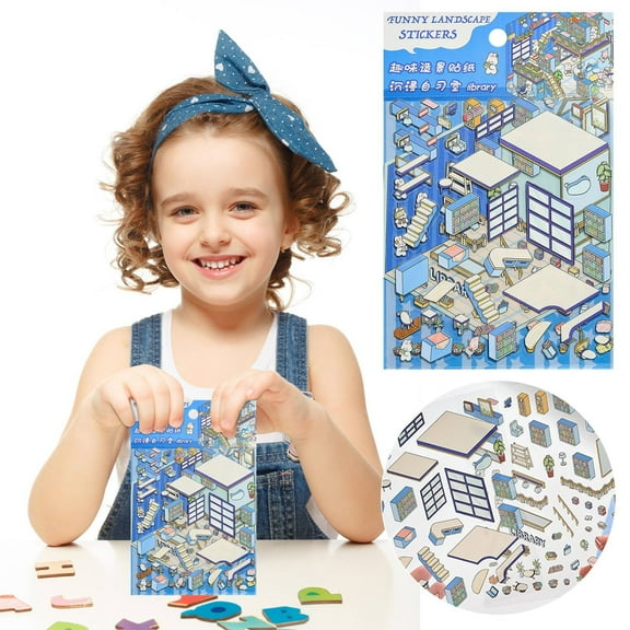 Clearance Stickers under $1,DIY 3D House Scene Stickers Cute Fun Stacking Miniature For Adult Kids Stress Pass The Time