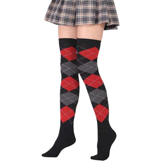 Clearance Stockings Women Diamond Plaid High Elasticity Over Knee Socks Fashion Over Knee Socks