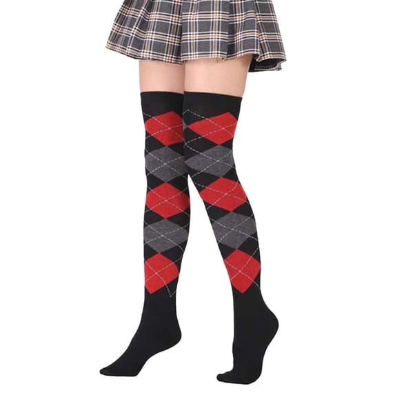 Clearance Stockings Women Diamond Plaid High Elasticity Over Knee Socks Fashion Over Knee Socks