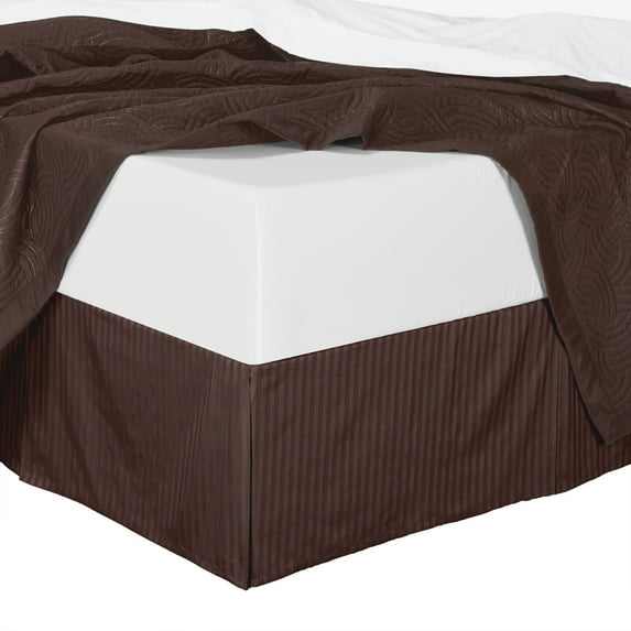 Clearance: Striped Bed Skirts 100% Brushed Microfiber, Split Corner, 14-Inch Tailored Drop Pleated Dust Ruffle- Full - Chocolate