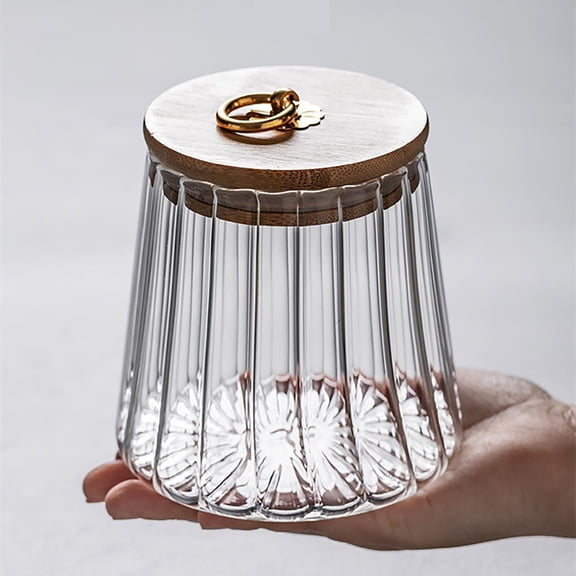 Clearance! Striped Conical High Borosilicate Glass Sealed Storage Tank A Variety of Metal Pull Ring Lid Striped Glass Grain Storage Tank Bottle
