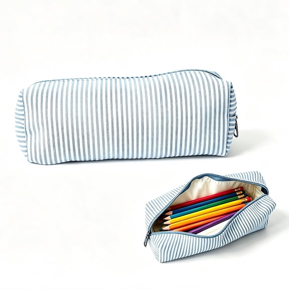 Clearance Striped Pencil Case,Pencil Pouch for Women, Pencil Case Small, Pencil Pouch Aesthetic - Light Blue