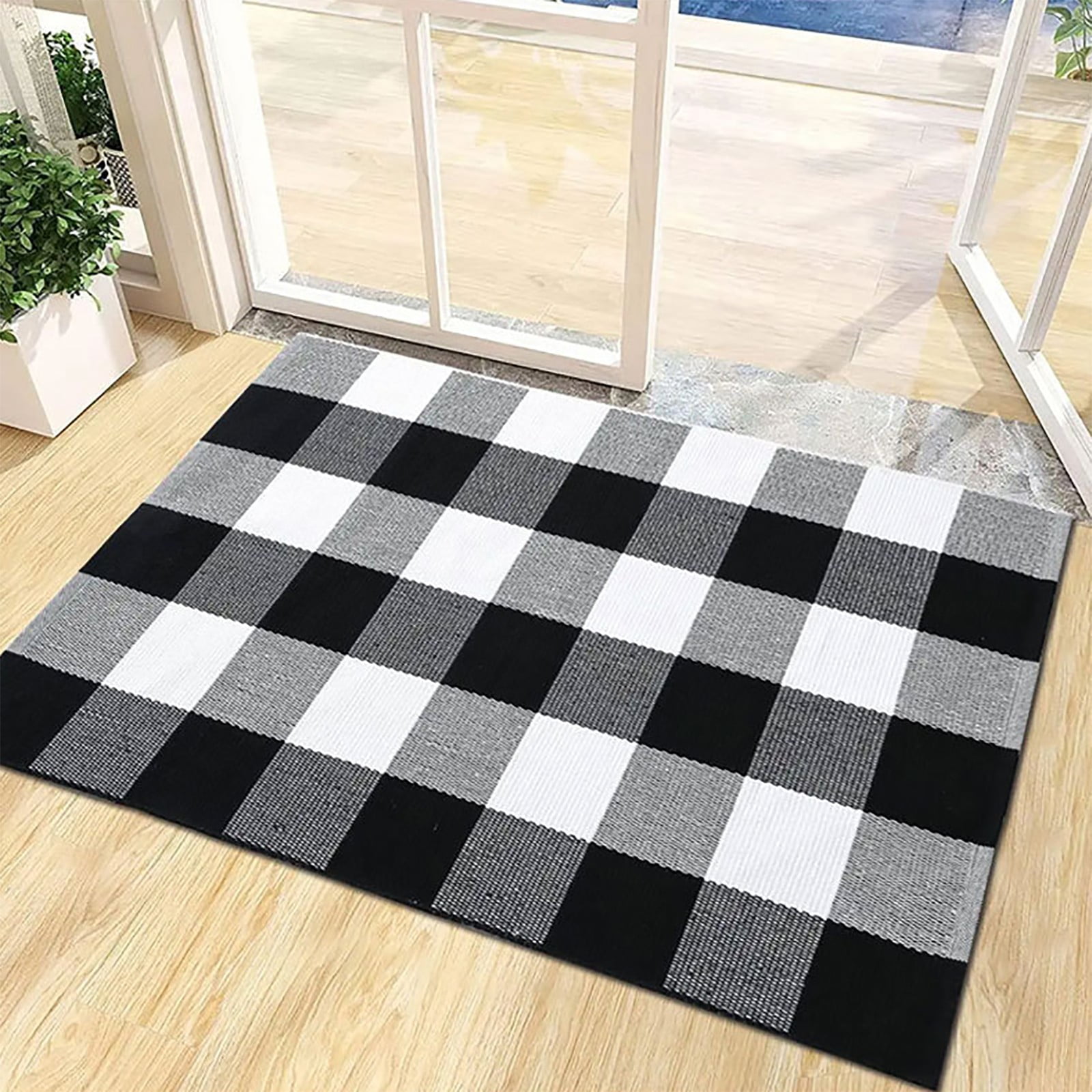 Clearance!Style Cotton and Linen Woven Carpet Checked Footrest Living