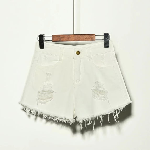 Clearance! Summer Jeans Shorts For Women Teen Girls Preppy Clothes Plus Size Hem Ripped Denim Shorts Going Out Shorts Denim Shorts Women Athletic Shorts for Women White L