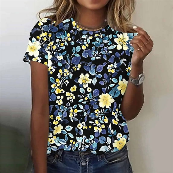 TOPUUTP Summer Tops for Women 2025 Under $5 Summer Casual Short Sleeve Business Work Crew Neck Blouses Basic Tees Loose Trendy Tunic Tops Summer Tops S