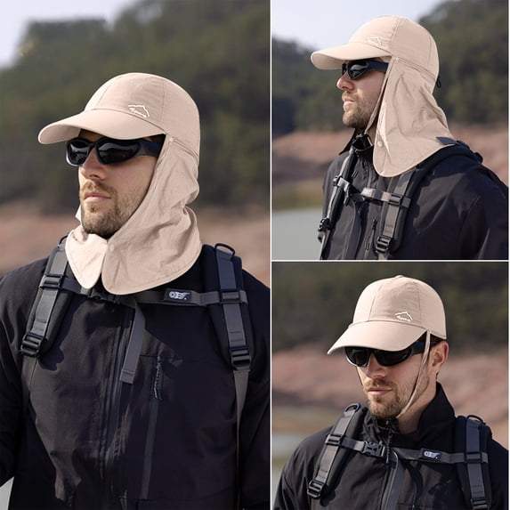Sun Hats for Men UPF50+ Wide Brim Baseball Hat Waterproof Hat with Neck Flap Mesh Sun Hat for Fishing Hiking Travel Outdoor
