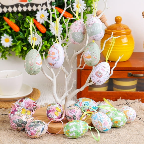 Suncoda 6PC Easter Eggs, Easter Basket Stuffers Hanging Decorations Diy Painting Simulation Decorative Ornaments Scene Arrangement Resurrection Hanging Props, Easter Decorations